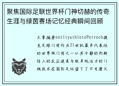 聚焦国际足联世界杯门神切赫的传奇生涯与绿茵赛场记忆经典瞬间回顾